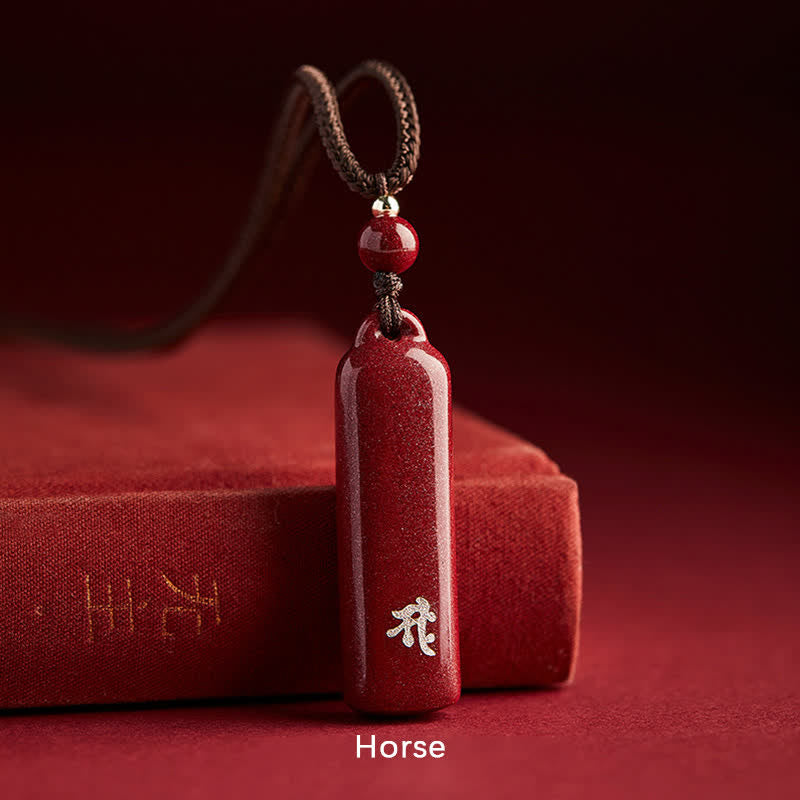 Buddha Stones Chinese Zodiac Cinnabar Amulet Protection String Necklace Pendant - Brown - Horse - image 13