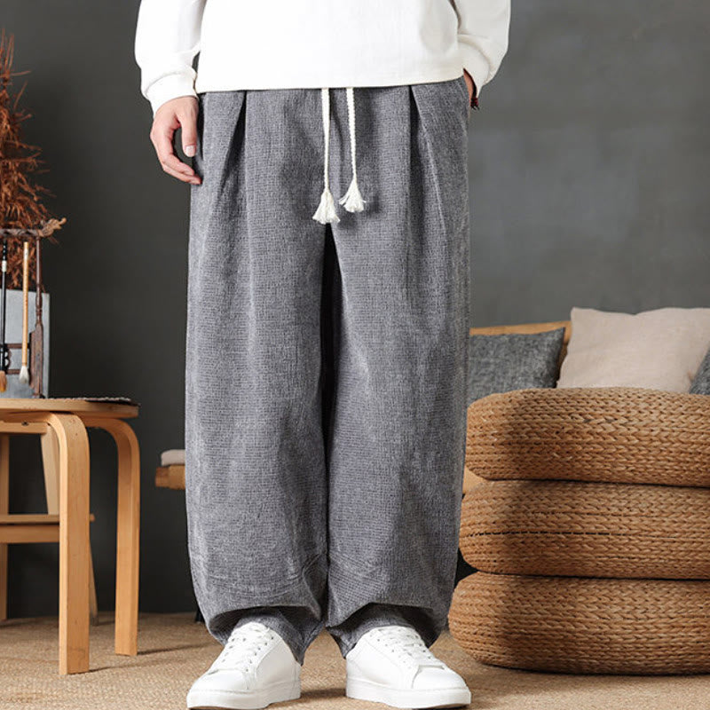 Buddha Stones Fall Winter Casual Vintage Drawstring Solid Ankle Pants Corduroy Men's Straight Leg Pants With Pockets - image 2