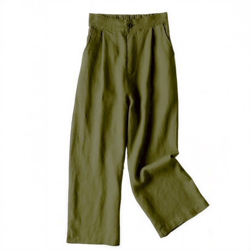 Buddha Stones Commute Solid Color 7-8 Length Women's Wide Leg Pants With Pockets - DarkOliveGreen - US12,UK/AU16,EU44 (3XL) - image 18