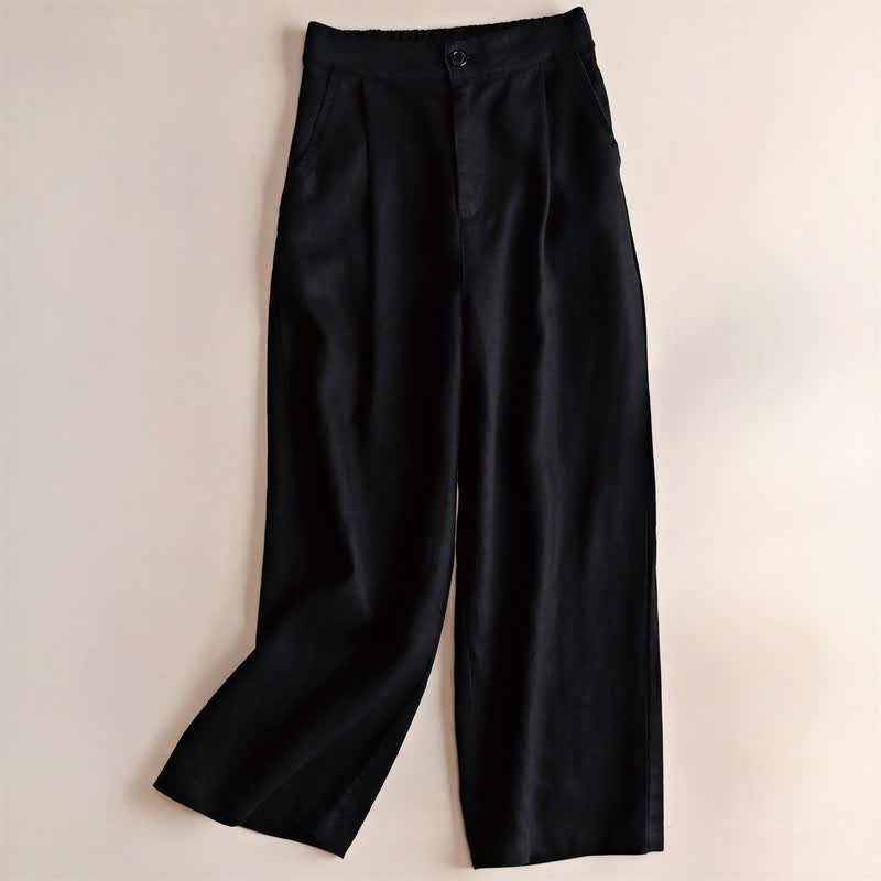 Buddha Stones Commute Solid Color 7-8 Length Women's Wide Leg Pants With Pockets - Black - US12,UK/AU16,EU44 (3XL) - image 11