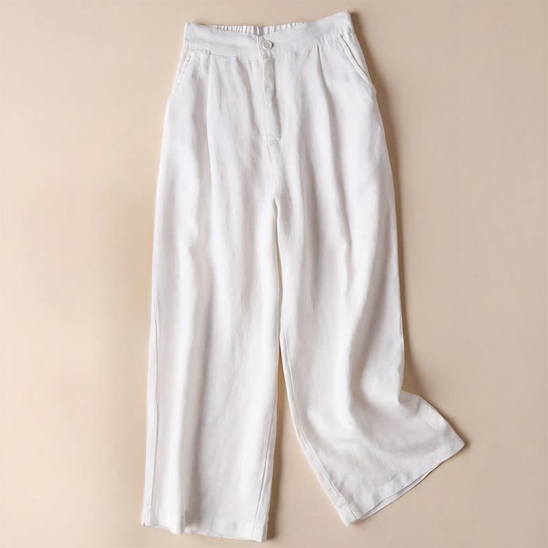 Buddha Stones Commute Solid Color 7-8 Length Women's Wide Leg Pants With Pockets - White - US12,UK/AU16,EU44 (3XL) - image 8