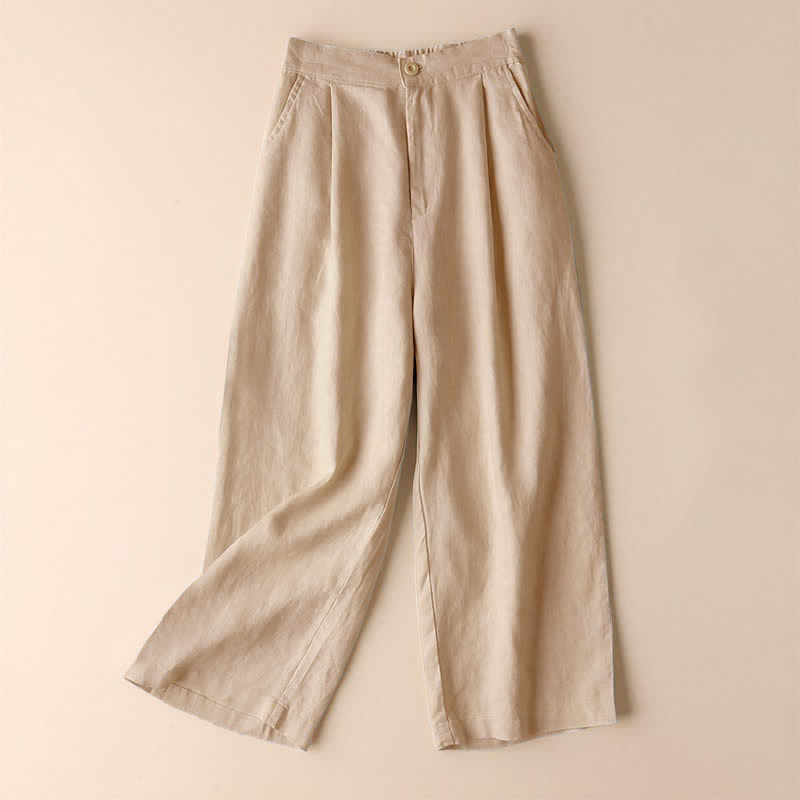 Buddha Stones Commute Solid Color 7-8 Length Women's Wide Leg Pants With Pockets - Bisque - US12,UK/AU16,EU44 (3XL) - image 0