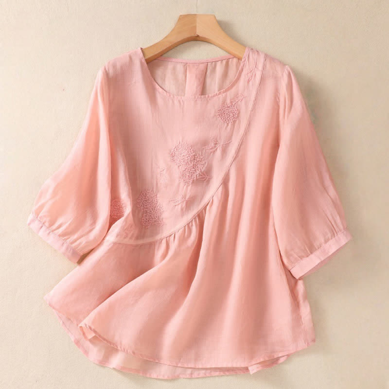 Buddha Stones Embroidered Flower Crew Neck Design Women's Half Sleeve Shirt - Pink - US8-10,UK/AU12-14,EU40-42 (2XL) - image 14
