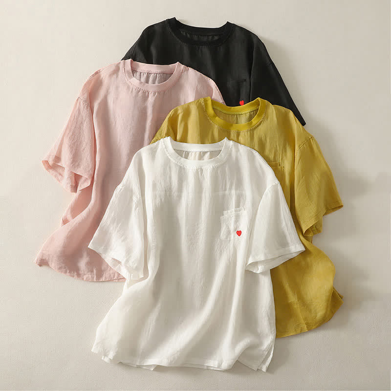 Buddha Stones Casual Embroidery Red Heart Short Sleeve Women's T-Shirt - image 19