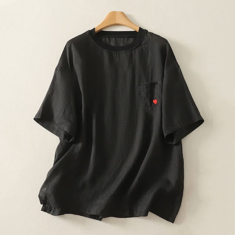Buddha Stones Casual Embroidery Red Heart Short Sleeve Women's T-Shirt - Black - US14,UK/AU18,EU46 (2XL) - image 13