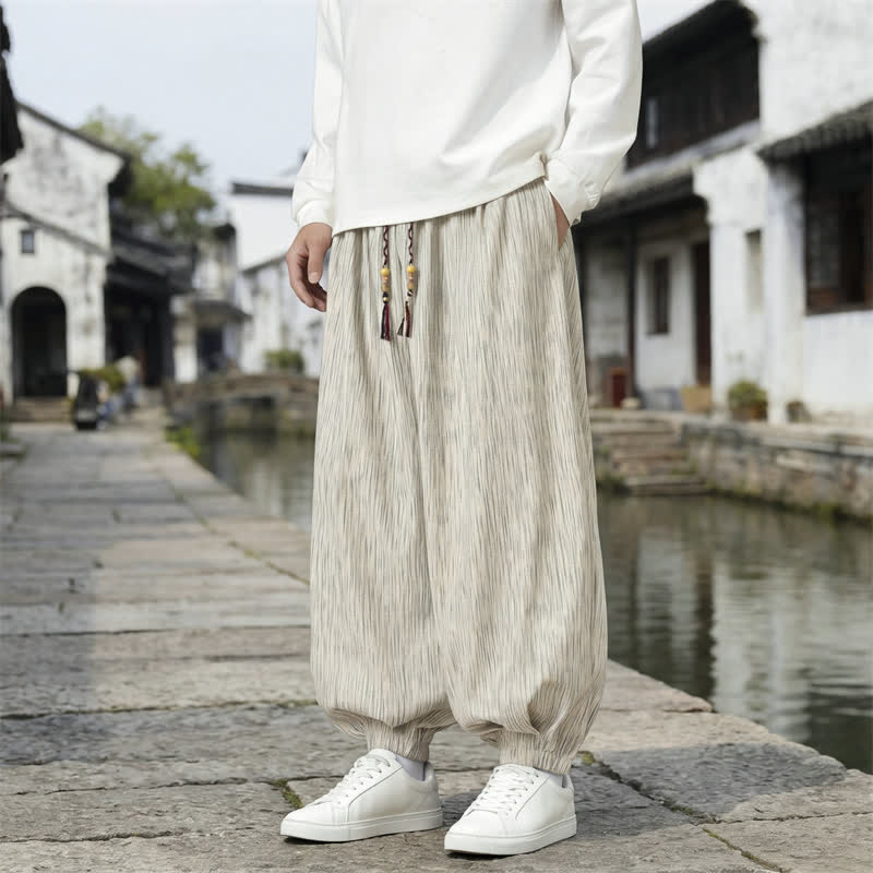 Buddha Stones Spring Fall Casual Vintage Drawstring Solid Ankle Pants Men's Harem Pants With Pockets - Wheat - Regular - US/UK/AU48,EU58 (6XL) - image 22
