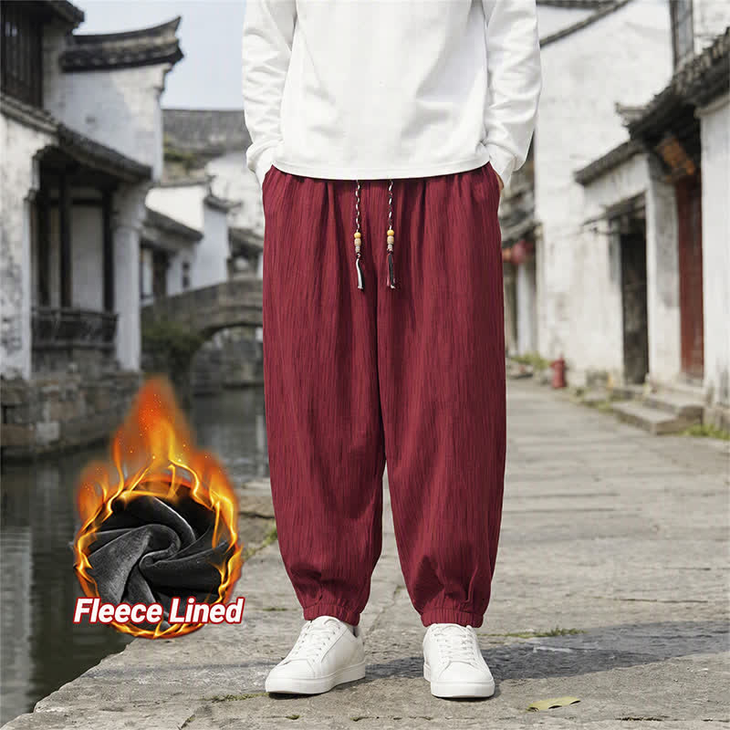 Buddha Stones Spring Fall Casual Vintage Drawstring Solid Ankle Pants Men's Harem Pants With Pockets - FireBrick - Fleece Lined - US/UK/AU48,EU58 (6XL) - image 33