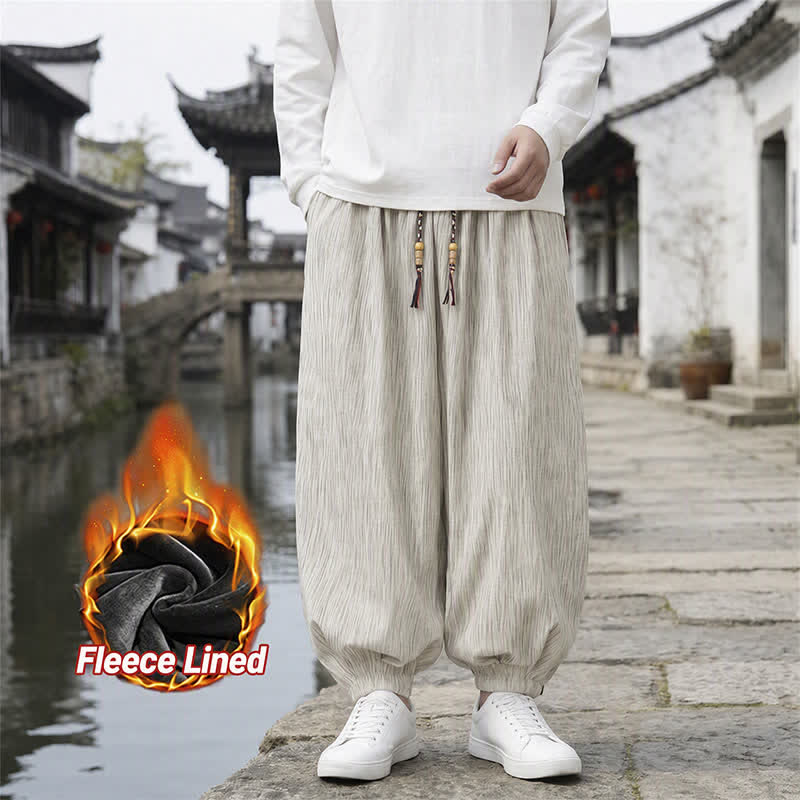Buddha Stones Spring Fall Casual Vintage Drawstring Solid Ankle Pants Men's Harem Pants With Pockets - Wheat - Fleece Lined - US/UK/AU48,EU58 (6XL) - image 34