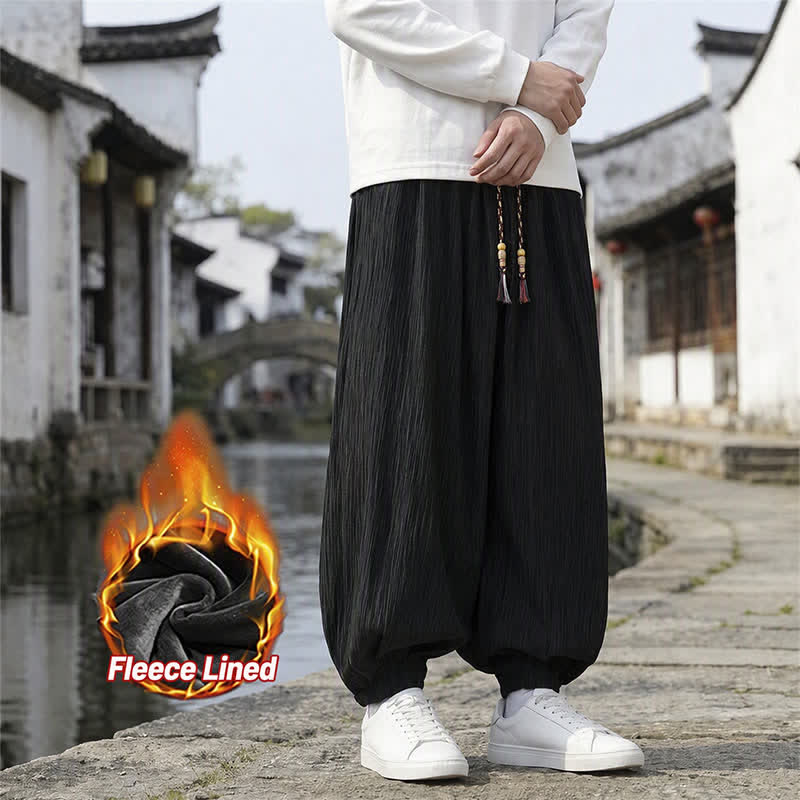 Buddha Stones Spring Fall Casual Vintage Drawstring Solid Ankle Pants Men's Harem Pants With Pockets - Black - Fleece Lined - US/UK/AU48,EU58 (6XL) - image 31
