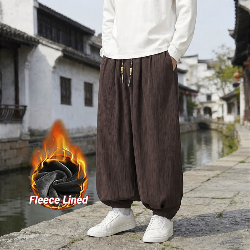 Buddha Stones Spring Fall Casual Vintage Drawstring Solid Ankle Pants Men's Harem Pants With Pockets - Sienna - Fleece Lined - US/UK/AU48,EU58 (6XL) - image 29
