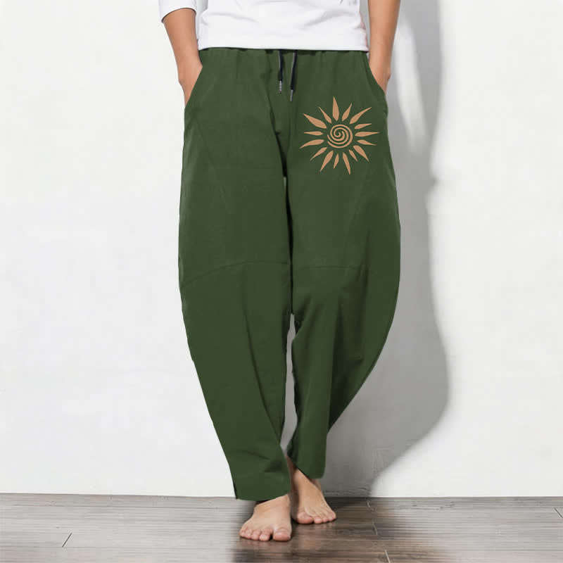 Buddha Stones Pure Cotton Sun Spiral Pattern Drawstring Men's Tapered Pants With Pockets - Green - US/UK/AU50,EU60 (5XL) - image 11