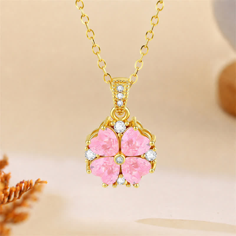 FREE Today: Self Care and Harmonic Connection Copper Pink Clover Inlaid Zircon Necklace - Pink - image 0