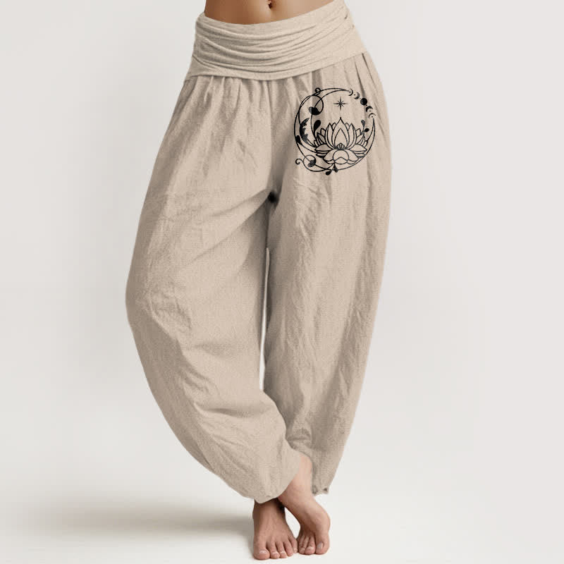Buddha Stones Pure Cotton Zen Lotus Circle Pattern Women's Elastic Waist Harem Pants - Tan - US16,UK/AU20,EU48 (3XL) - image 11