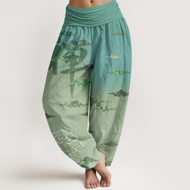 Buddha Stones Cotton Zen Oriental Cloud Wash Pattern Women's Elastic Waist Harem Pants - PaleGreen - US16,UK/AU20,EU48 (3XL) - image 8