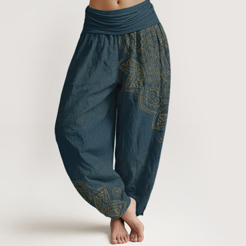 Buddha Stones Cotton Vintage Mandala Vine Pattern Women's Elastic Waist Harem Pants - DarkBlue - US16,UK/AU20,EU48 (3XL) - image 5
