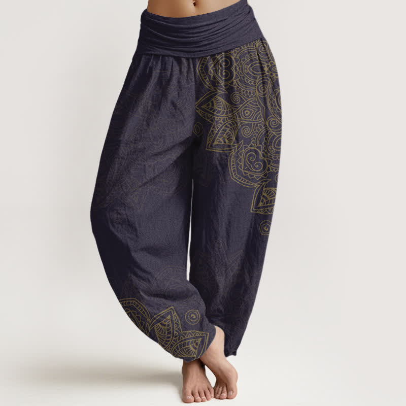 Buddha Stones Cotton Vintage Mandala Vine Pattern Women's Elastic Waist Harem Pants - Indigo - US16,UK/AU20,EU48 (3XL) - image 8
