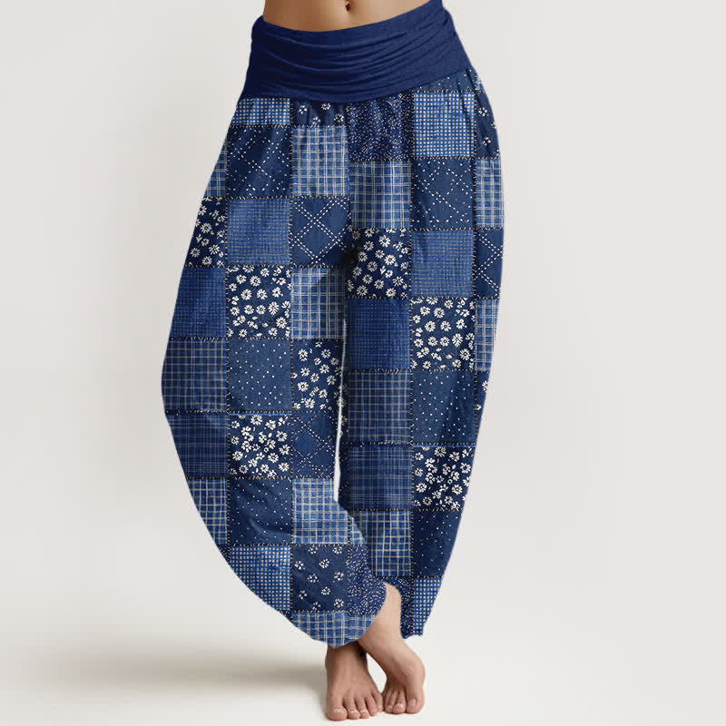 Buddha Stones Cotton Vintage Patchwork Bloom Pattern Women's Elastic Waist Harem Pants - SteelBlue - US16,UK/AU20,EU48 (3XL) - image 0