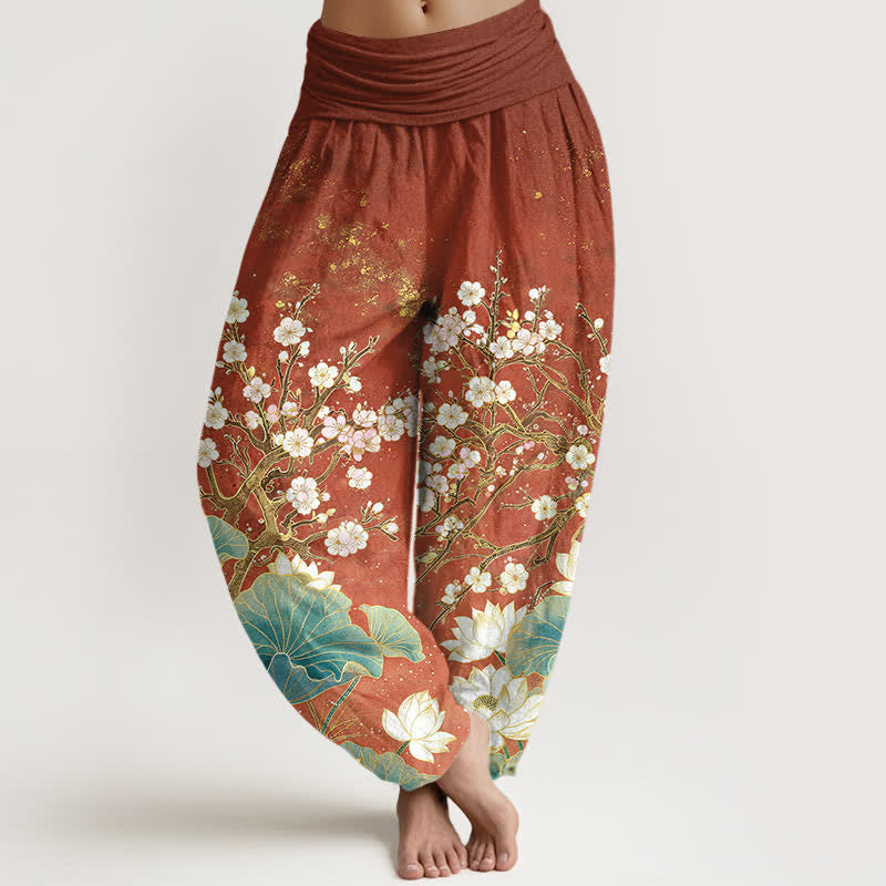 Buddha Stones Cotton Botanical Lotus Flower Pattern Women's Elastic Waist Harem Pants - Sienna - US16,UK/AU20,EU48 (3XL) - image 8