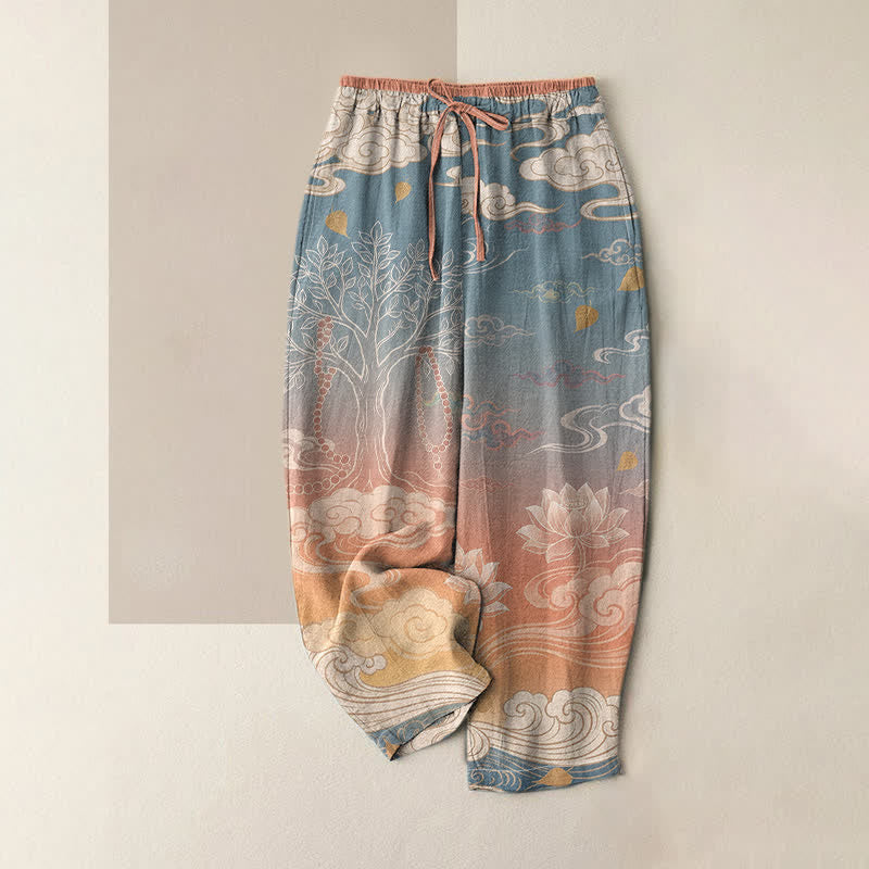 Buddha Stones Pure Cotton Lotus Cloud Gradient Pattern Women's Elastic Waist Pants With Pockets - LightSalmon - US16,UK/AU20,EU48 (3XL) - image 0