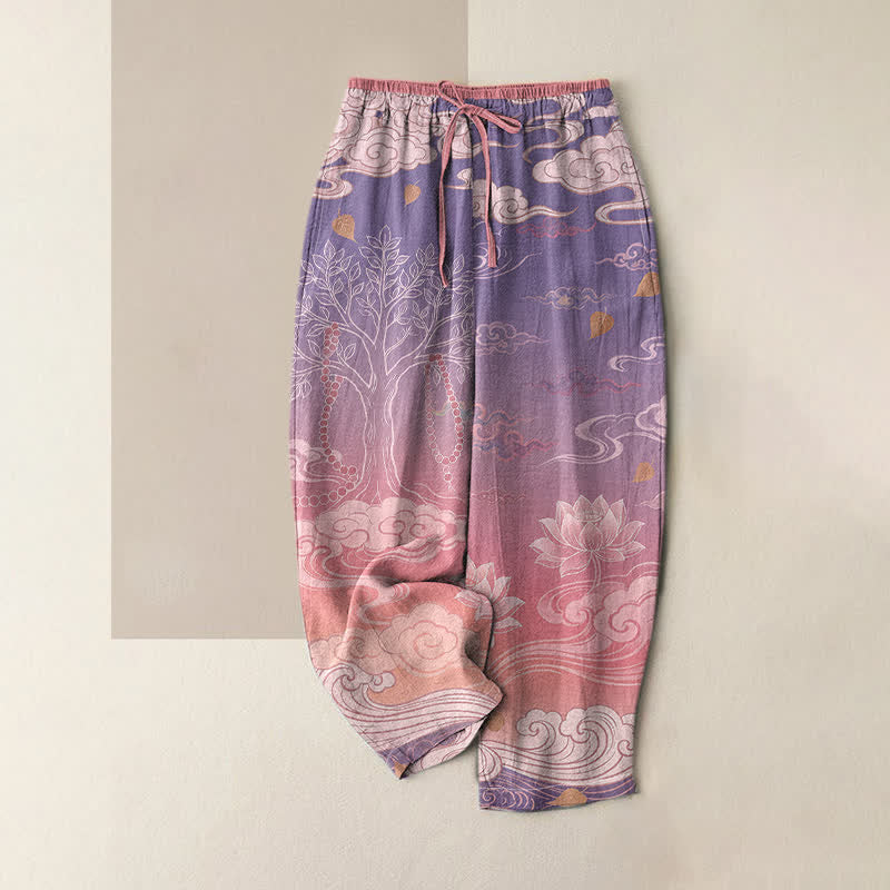 Buddha Stones Pure Cotton Lotus Cloud Gradient Pattern Women's Elastic Waist Pants With Pockets - Pink - US16,UK/AU20,EU48 (3XL) - image 3