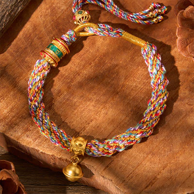 FREE Today: Tibetan Om Mani Padme Hum Strength Bell Charm Multicolor Braided Rope Bracelet - image 3
