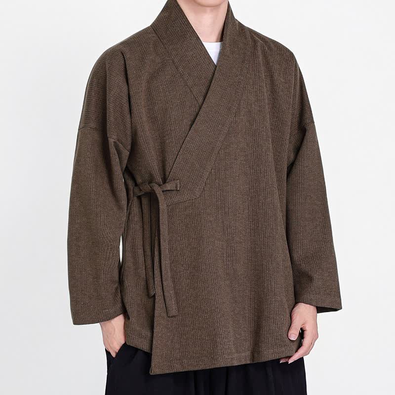 Buddha Stones Fall Winter Classic Minimalist Solid Men's Kimonos - image 2