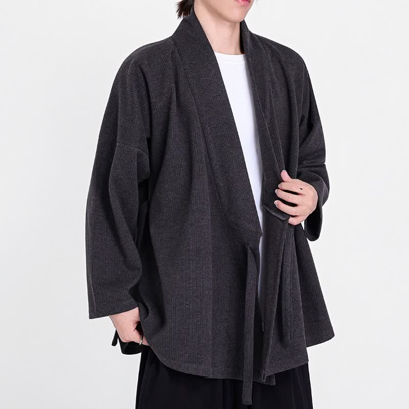 Buddha Stones Fall Winter Classic Minimalist Solid Men's Kimonos - image 5