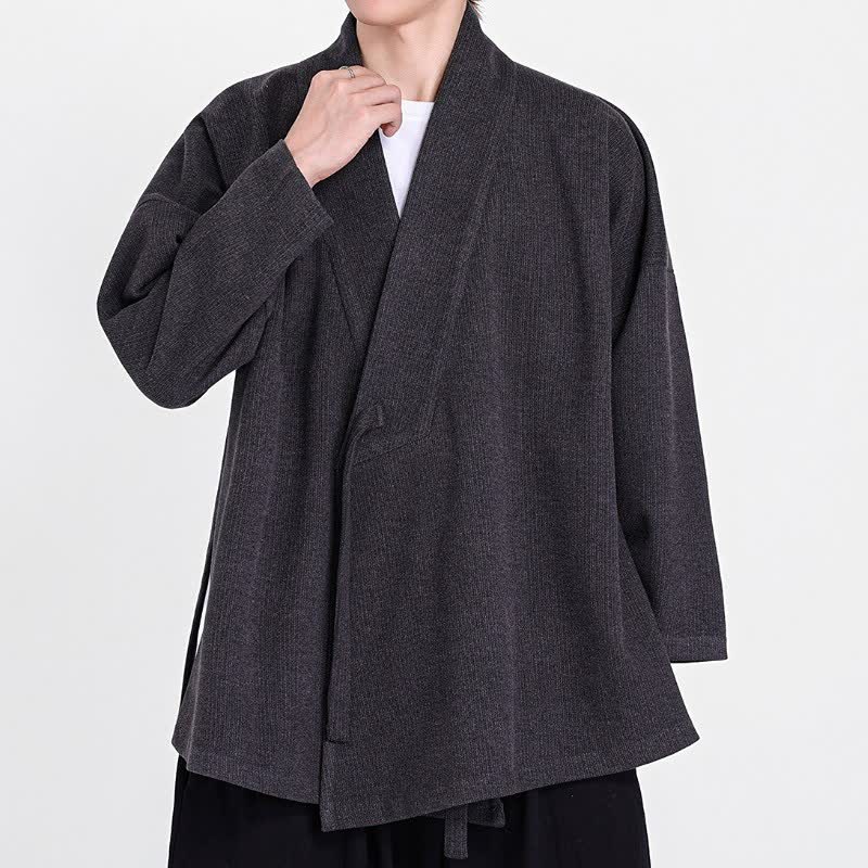 Buddha Stones Fall Winter Classic Minimalist Solid Men's Kimonos - image 8