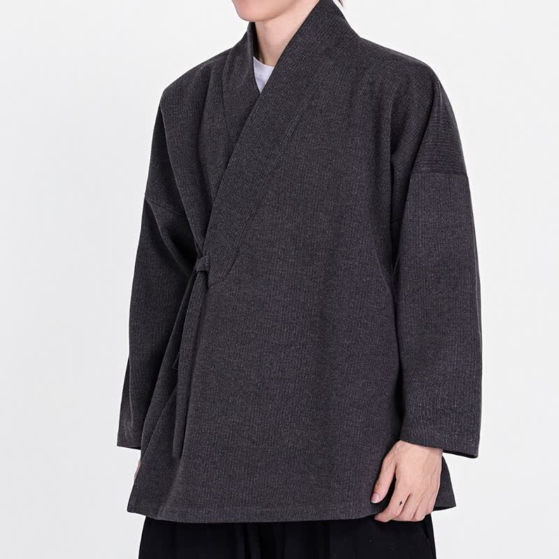 Buddha Stones Fall Winter Classic Minimalist Solid Men's Kimonos - image 6