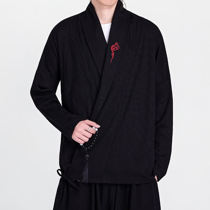 Buddha Stones Fall Winter Casual Tang Style Embroidery Solid Men's Kimonos - Black - US/UK/AU46,EU56 (5XL) - image 0