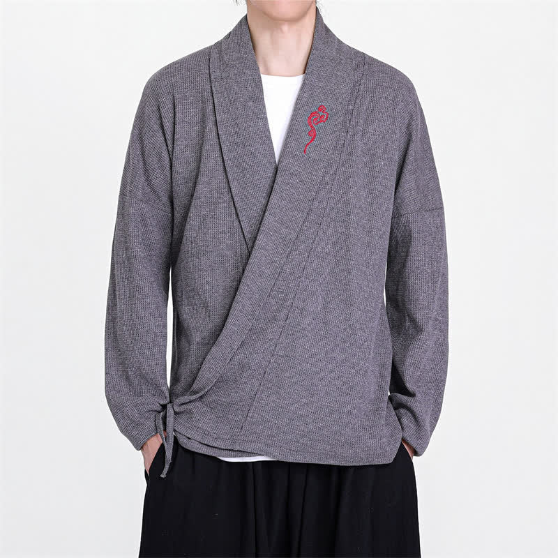Buddha Stones Fall Winter Casual Tang Style Embroidery Solid Men's Kimonos - SlateGray - US/UK/AU46,EU56 (5XL) - image 11