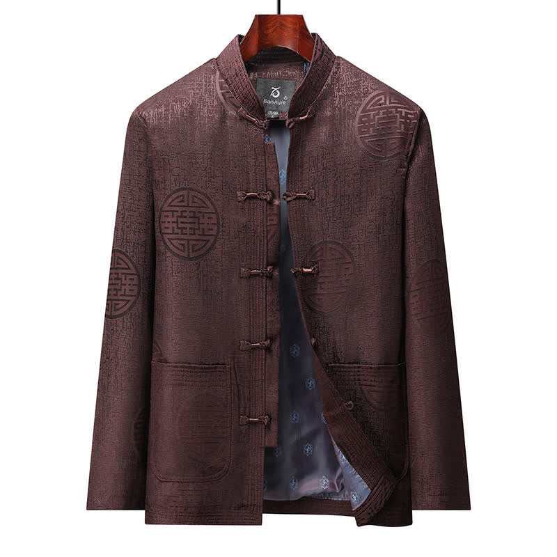 Buddha Stones Fall Winter Vintage Tang Style Frog Button Geometric Men's Jackets With Pocket - Maroon - US/UK/AU46,EU56 (5XL) - image 13