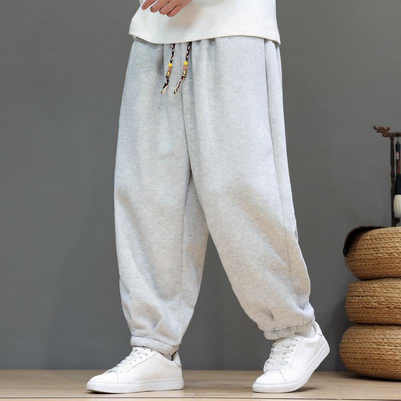 Buddha Stones Fall Winter Casual Minimalist Athletic Drawstring Solid Ankle Pants Men's Tapered Pants With Pockets - LightGray - Fleece-Lined Version - US/UK/AU48,EU58 (6XL) - image 0