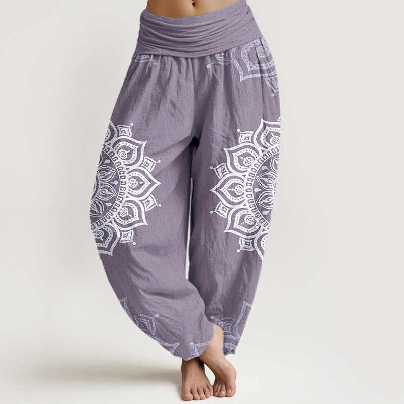 Buddha Stones Pure Cotton White Mandala Floral Pattern Women's Elastic Waist Harem Pants - MediumPurple - US16,UK/AU20,EU48 (3XL) - image 5