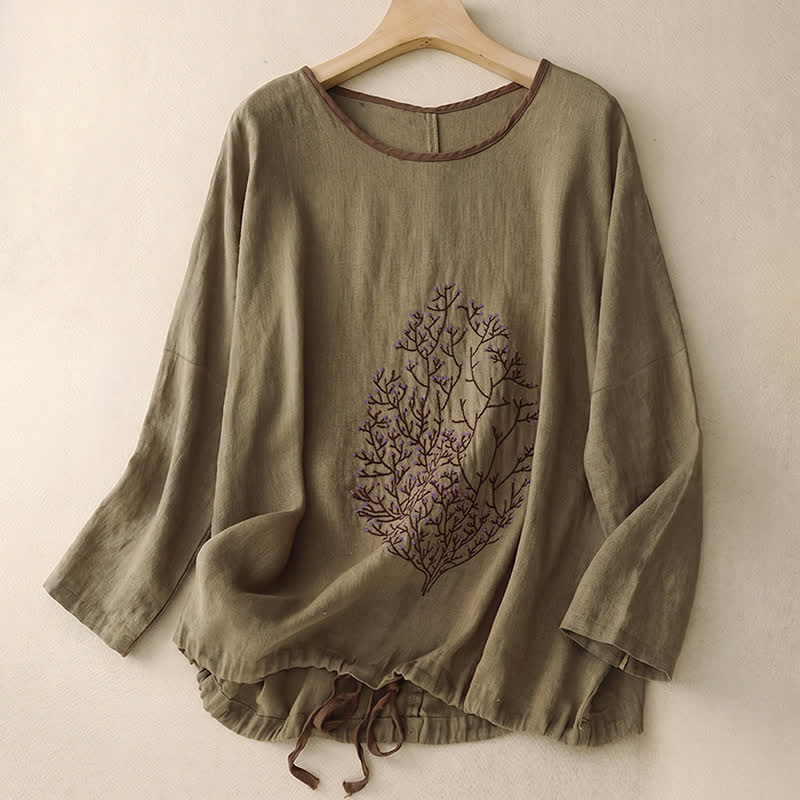 Buddha Stones Casual Embroidery Tree Drawstring Women's Crew Neck Design Half Sleeve T-Shirt - Olive - Long Sleeve - US14,UK/AU18,EU46 (2XL) - image 41