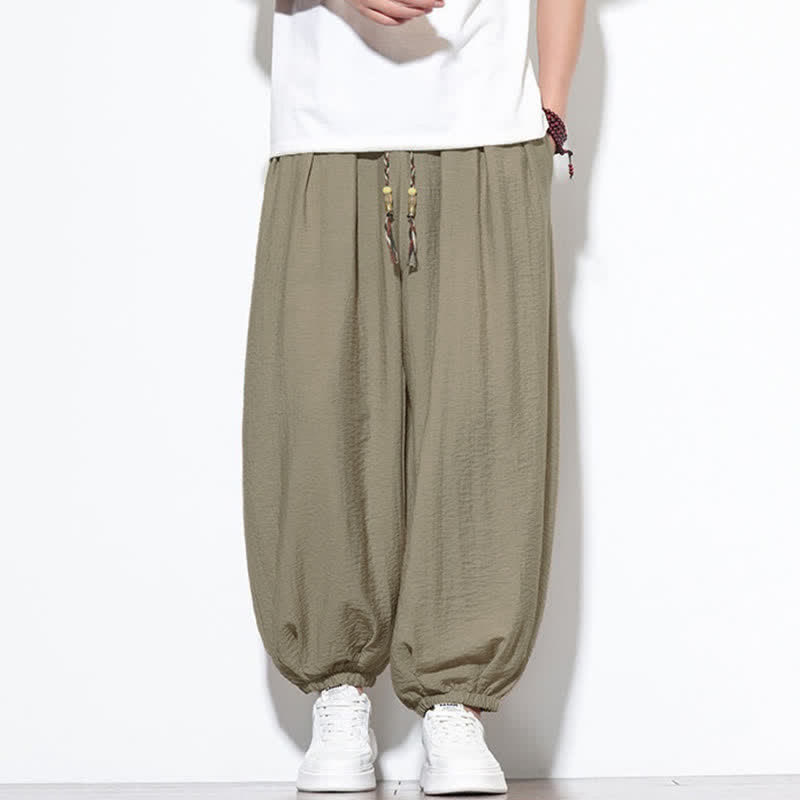 Buddha Stones Summer Casual Boho Drawstring Solid Cropped Pants Men's Harem Pants With Pocket - Tan - US/UK/AU46,EU56 (5XL) - image 26