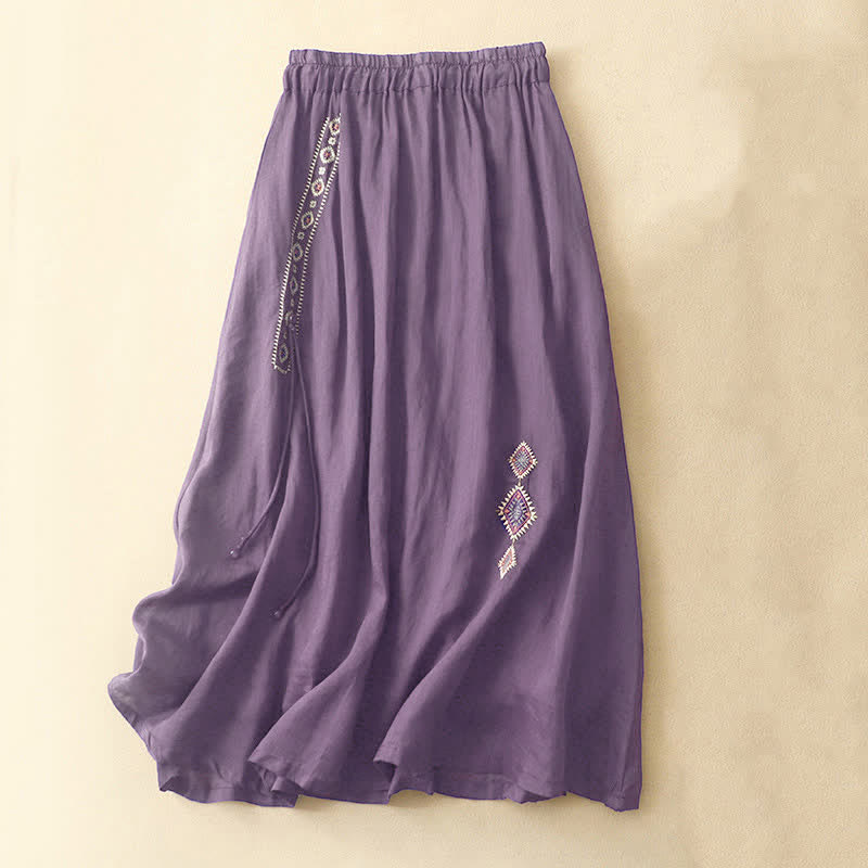 Buddha Stones Ethnic Vintage Embroidery Button Design Women's 7-8 Length Skirt - DarkViolet - US8-10,UK/AU12-14,EU40-42 (2XL) - image 0