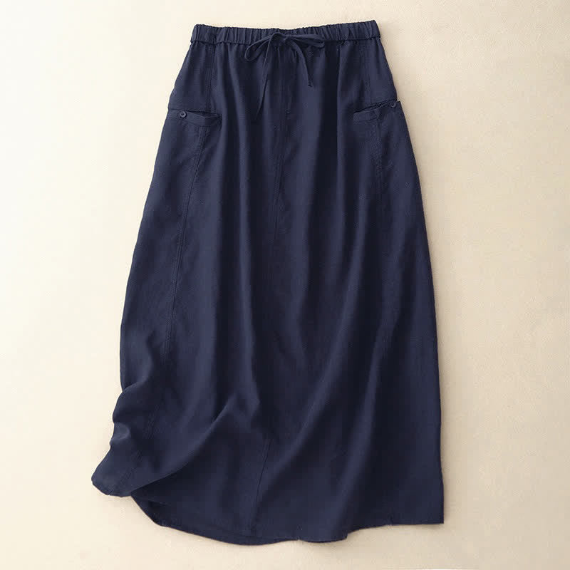 Buddha Stones Drawstring A-line Elastic Waist Women's Skirt - MidnightBlue - US8-10,UK/AU12-14,EU40-42 (2XL) - image 0