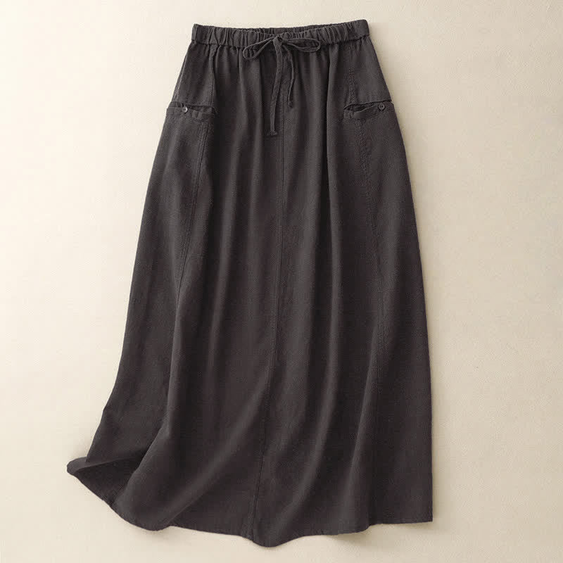 Buddha Stones Drawstring A-line Elastic Waist Women's Skirt - DarkGray - US8-10,UK/AU12-14,EU40-42 (2XL) - image 13