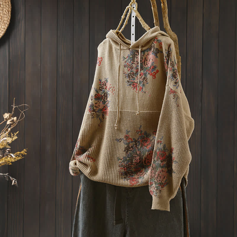 Buddha Stones Women's Knitted Floral Long Sleeve Hooded Sweater - BurlyWood - US4-6,UK/AU8-10,EU36-38 (F) - image 0