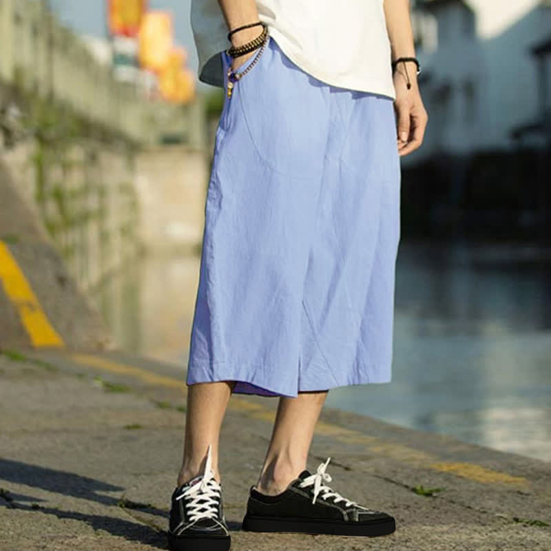 Buddha Stones Summer Plain Pleat Design Drawstring Men's 7-8 Length Pants With Pockets - DeepSkyBlue - US/UK/AU46,EU56 (5XL) - image 14