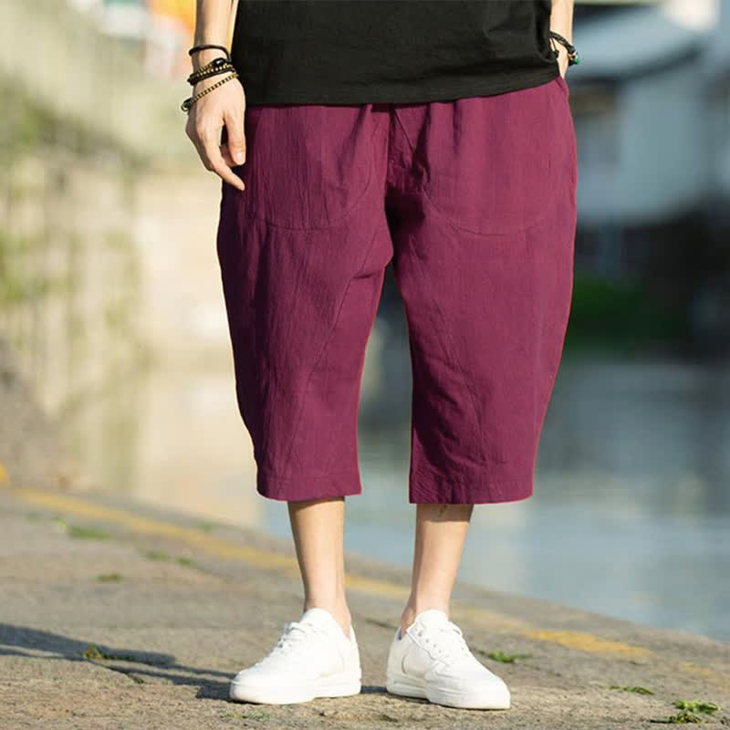 Buddha Stones Summer Plain Pleat Design Drawstring Men's 7-8 Length Pants With Pockets - MediumVioletRed - US/UK/AU46,EU56 (5XL) - image 22