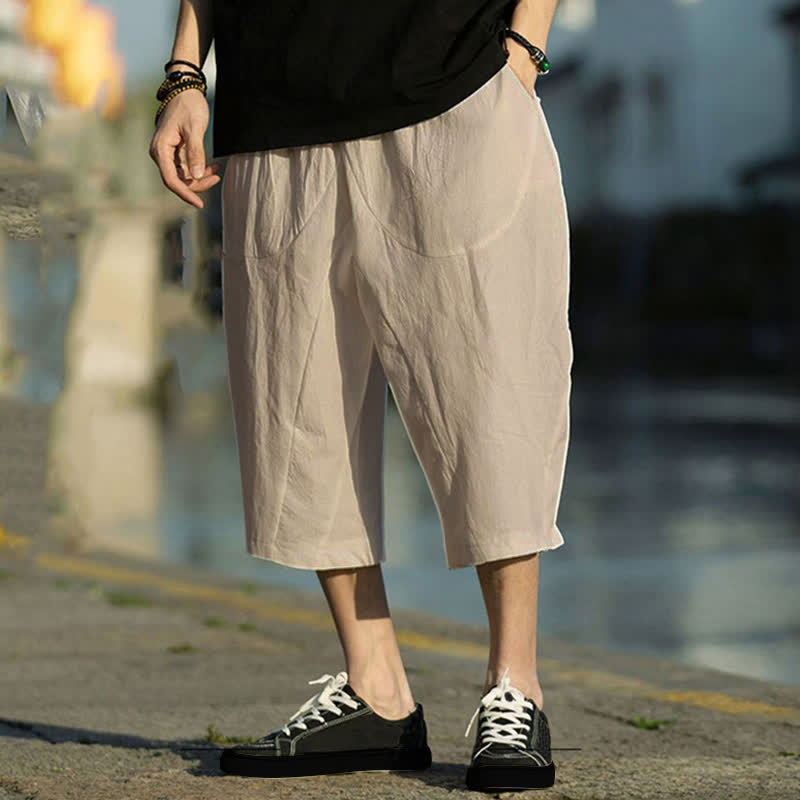 Buddha Stones Summer Plain Pleat Design Drawstring Men's 7-8 Length Pants With Pockets - Tan - US/UK/AU46,EU56 (5XL) - image 10