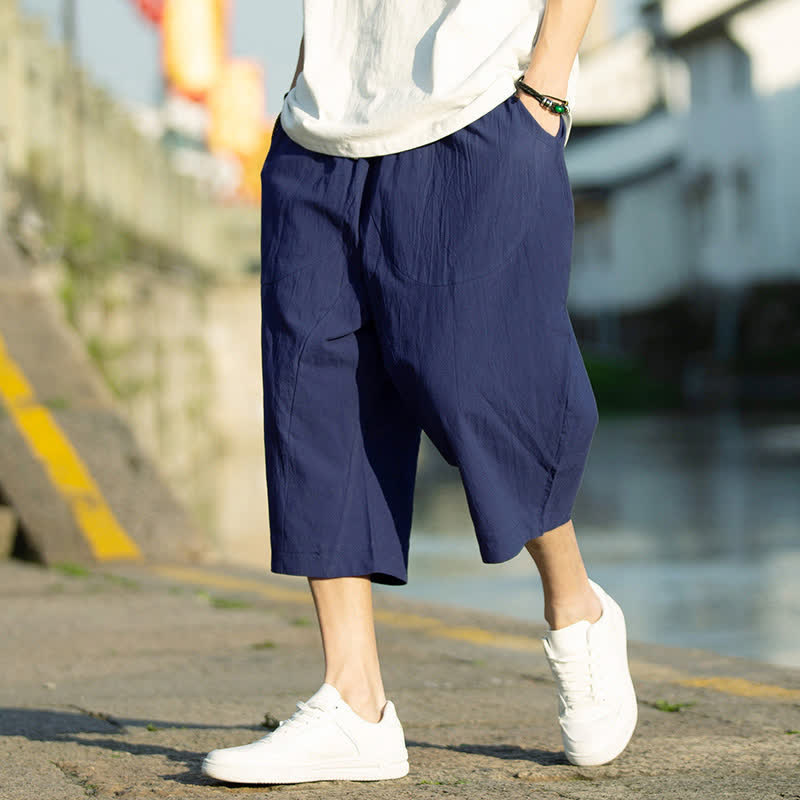 Buddha Stones Summer Plain Pleat Design Drawstring Men's 7-8 Length Pants With Pockets - DarkSlateBlue - US/UK/AU46,EU56 (5XL) - image 17