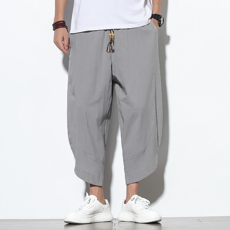 Buddha Stones Casual Summer Drawstring 7-8 Length Men's Harem Pants With Pockets - Gainsboro - US/UK/AU46,EU56 (5XL) - image 0