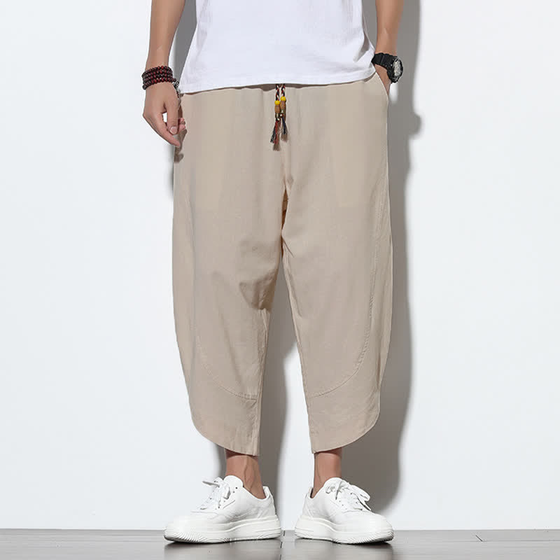 Buddha Stones Casual Summer Drawstring 7-8 Length Men's Harem Pants With Pockets - Beige - US/UK/AU46,EU56 (5XL) - image 8