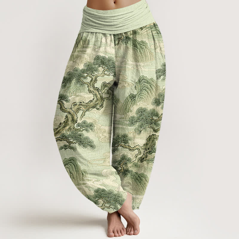 Buddha Stones Cotton Ink Wash Landscape Pattern Women's Elastic Waist Harem Pants - PaleGreen - US16,UK/AU20,EU48 (3XL) - image 5