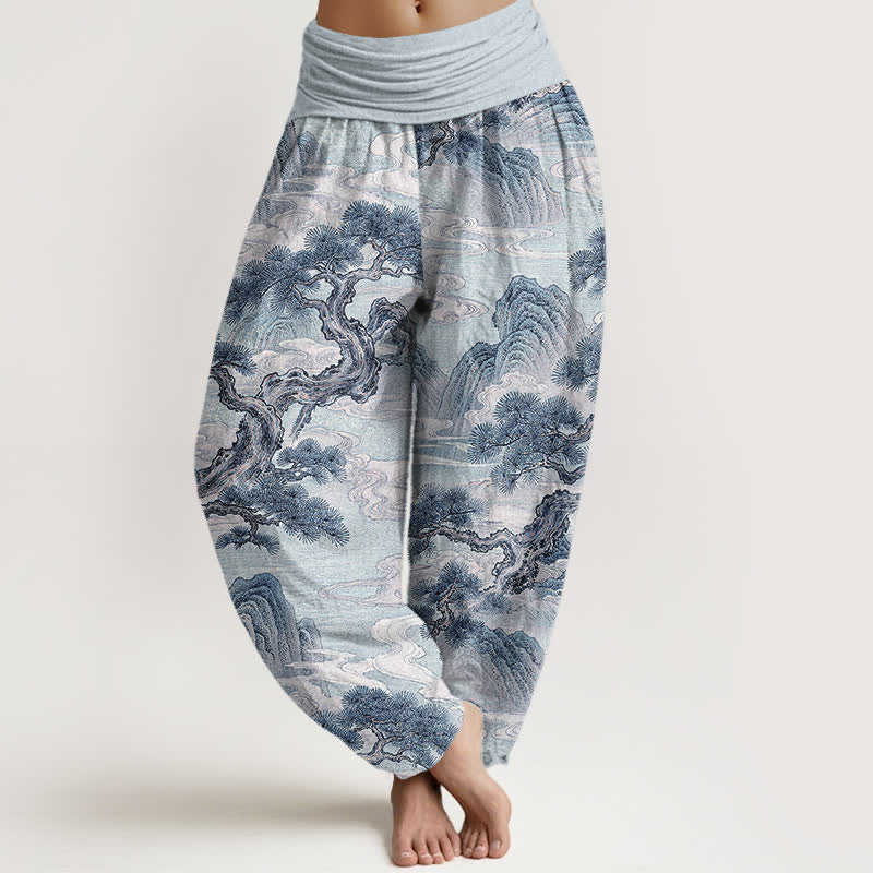 Buddha Stones Cotton Ink Wash Landscape Pattern Women's Elastic Waist Harem Pants - PowderBlue - US16,UK/AU20,EU48 (3XL) - image 8