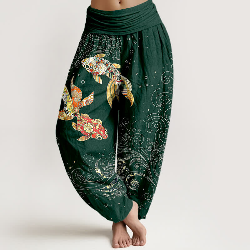 Buddha Stones Cotton Koi Fish Swirl Pattern Women's Elastic Waist Harem Pants - DarkGreen - US16,UK/AU20,EU48 (3XL) - image 8