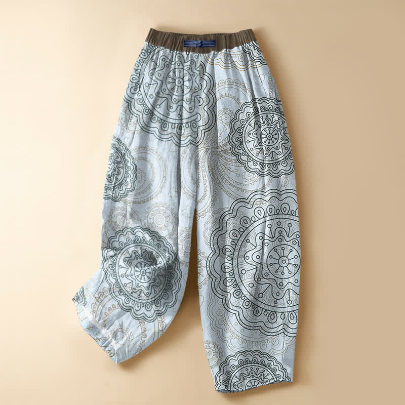 Buddha Stones Pure Cotton Boho Mandala Pattern Frog Button Women's Elastic Waist Harem Pants With Pockets - PowderBlue - US16,UK/AU20,EU48 (3XL) - image 5
